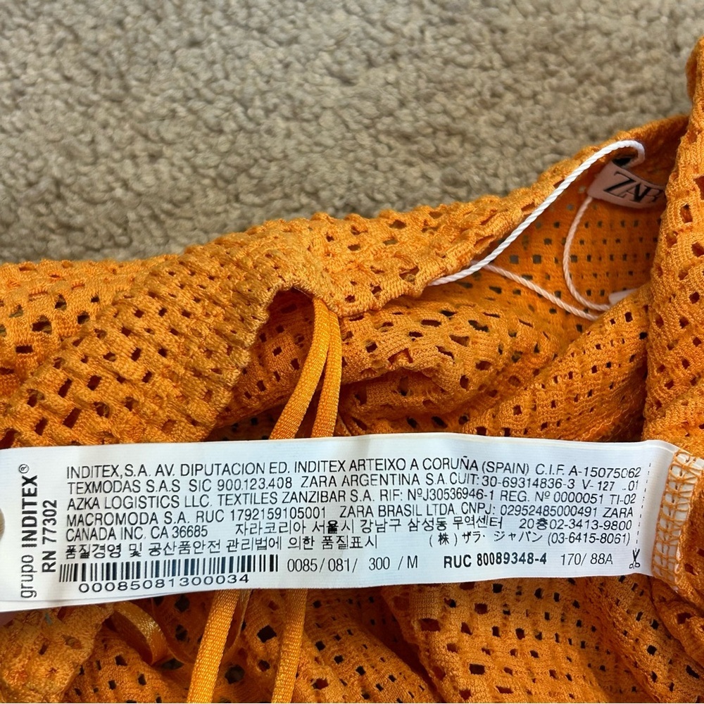 Zara orange perforated mesh knit stretchy halter top crop top strappy Sz M - Picture 8 of 11